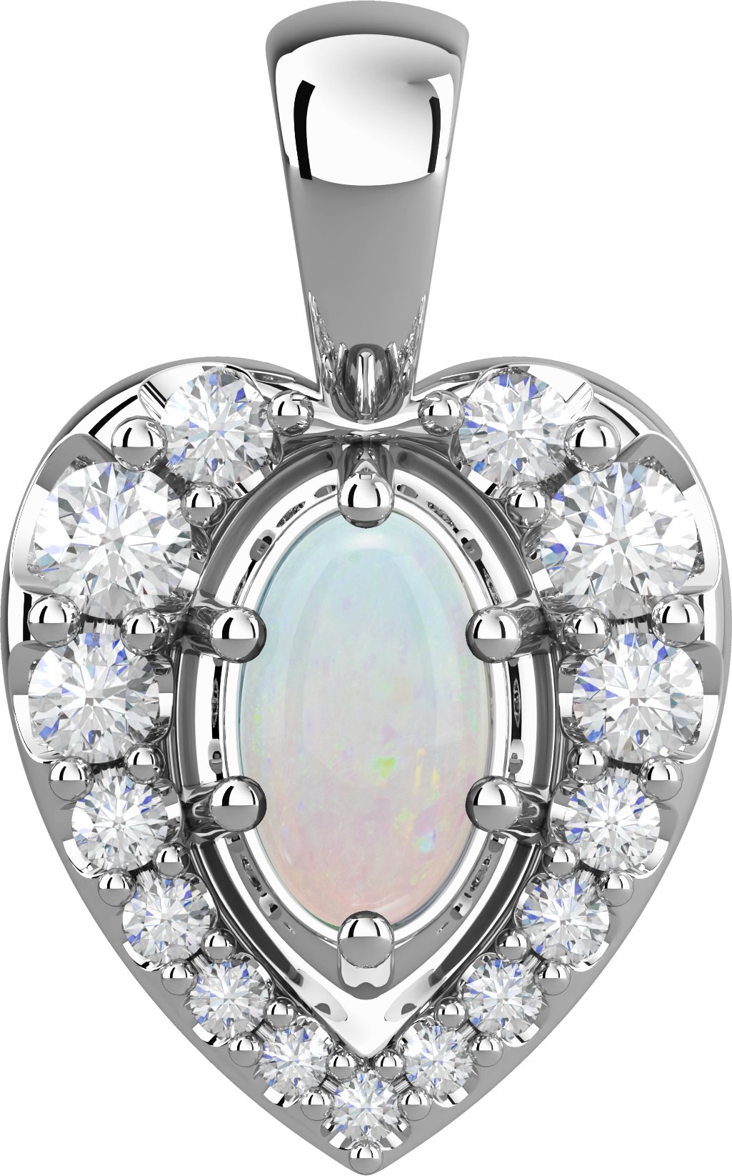 Sterling Silver Natural White Opal and 0.13 CTW Natural Diamond Pendant Ref 19337312