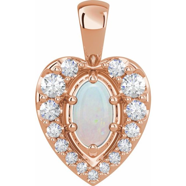 14K Rose Natural White Opal & 1/8 CTW Natural Diamond Pendant
