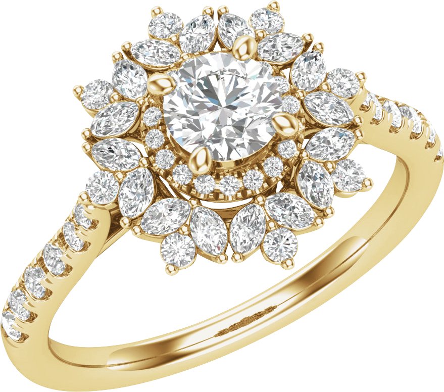 14K Yellow Gold 5.2 mm Round 7/8 CTW Natural Diamond Semi-Set