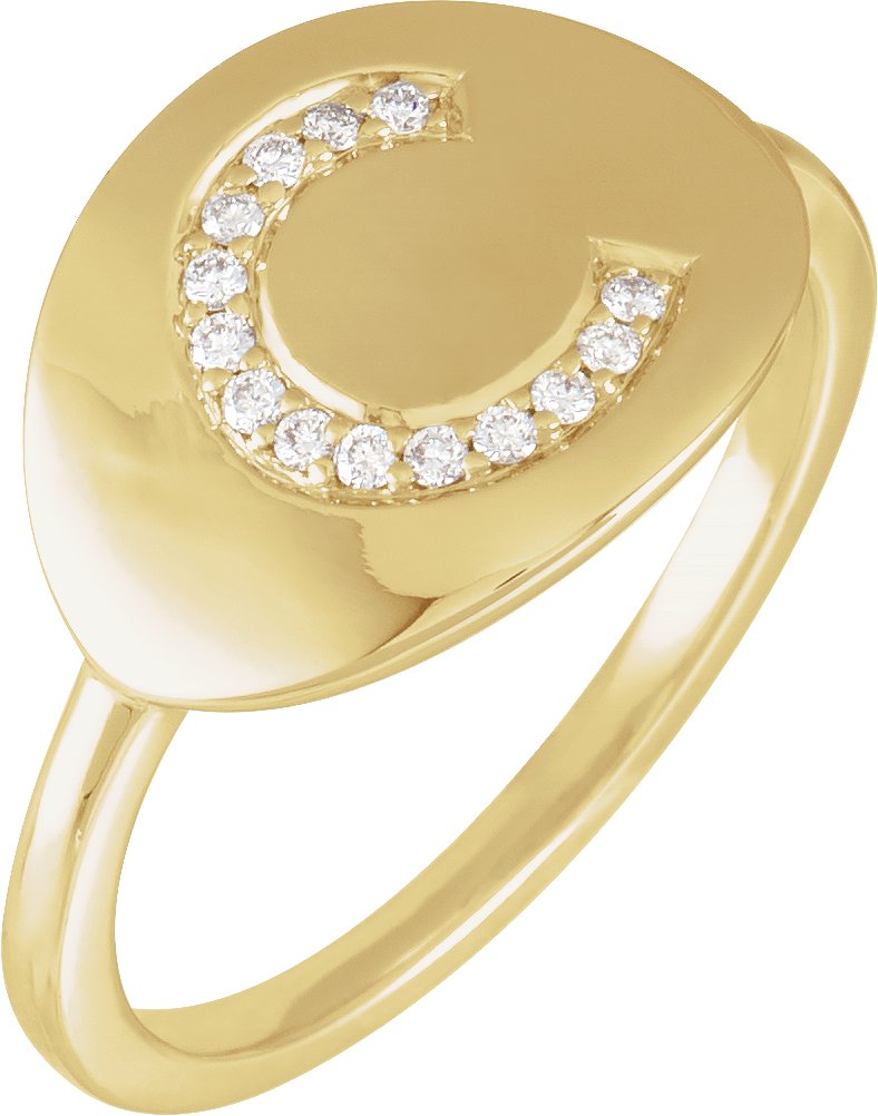 14K Yellow .08 CTW Natural Diamond Initial C Ring