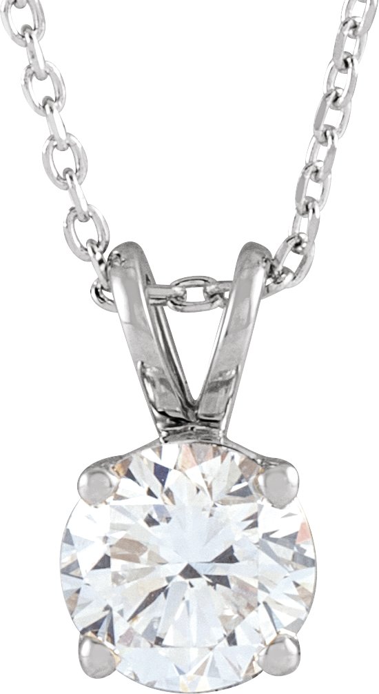 14K White  7/8 CT Lab-Grown Diamond Solitaire 16-18 Necklace