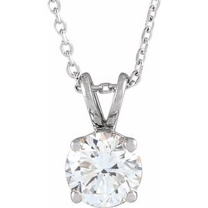 14K White  7/8 CT Lab-Grown Diamond Solitaire 16-18" Necklace