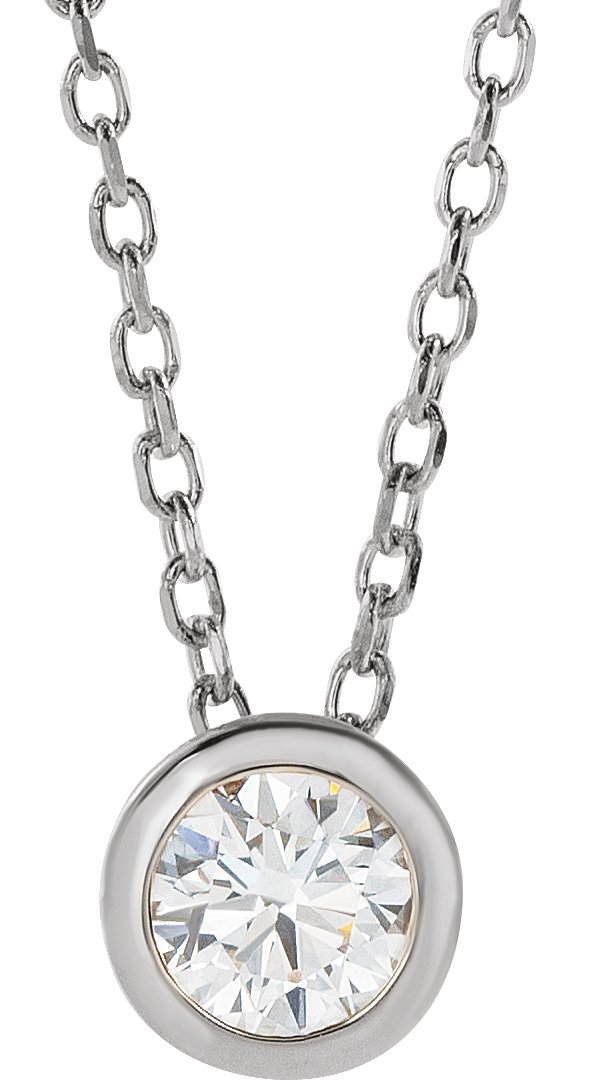 14K White 1/6 CT Natural Diamond Bezel-Set 16-18" Necklace