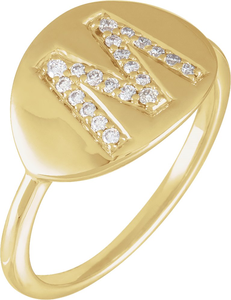 14K Yellow 1/8 CTW Natural Diamond Initial M Ring