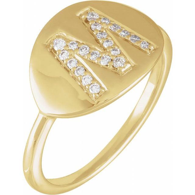 14K Yellow Initial M 1/8 CTW Diamond Ring