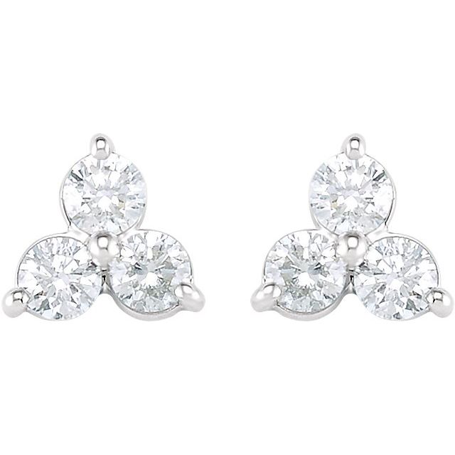 14K White 1 CTW Natural Diamond Three-Stone Stud Earrings