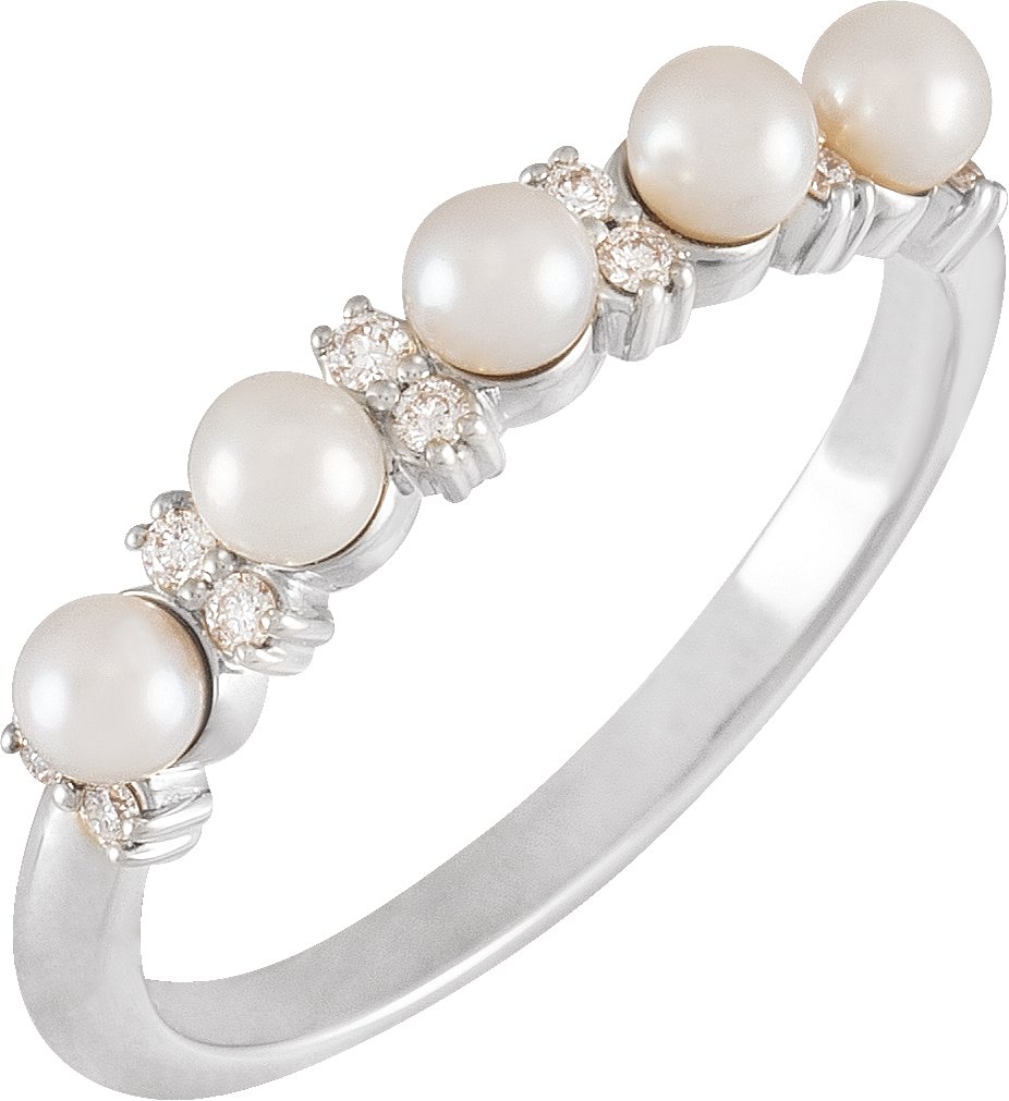 Platinum Cultured White Seed Pearl and 0.10 CTW Natural Diamond Anniversary Band Ref 19335066