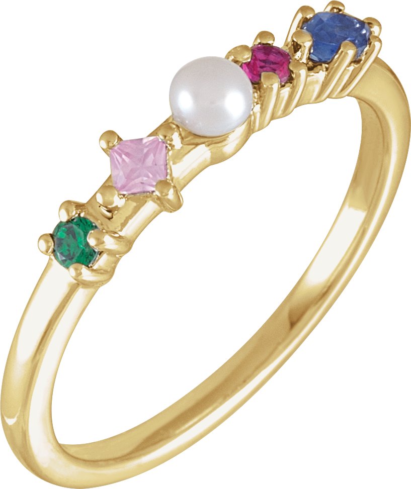 14K Yellow Cultured Freshwater Pearl and Natural Multi Gemstone Ring Ref 19346006