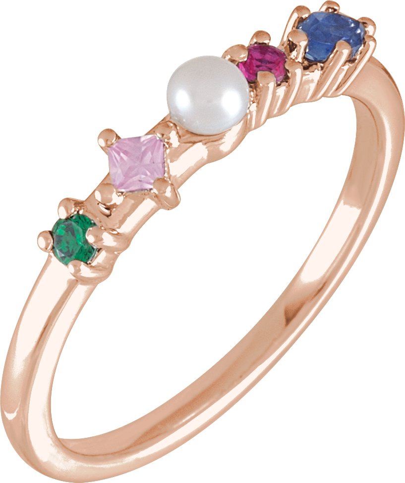 14K Rose Cultured Freshwater Pearl and Natural Multi Gemstone Ring Ref 19346008