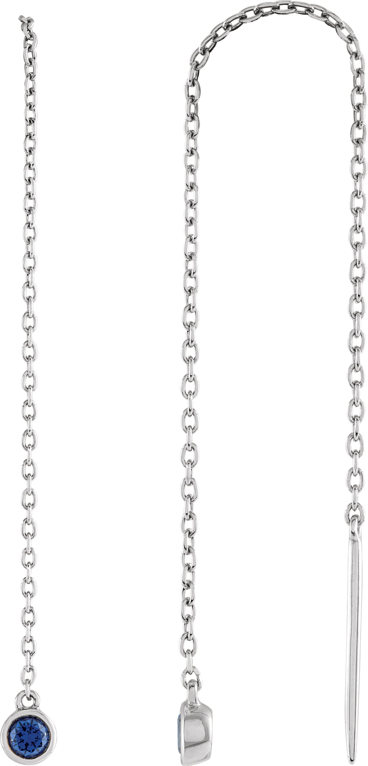 14K White Natural Blue Sapphire Chain Earrings