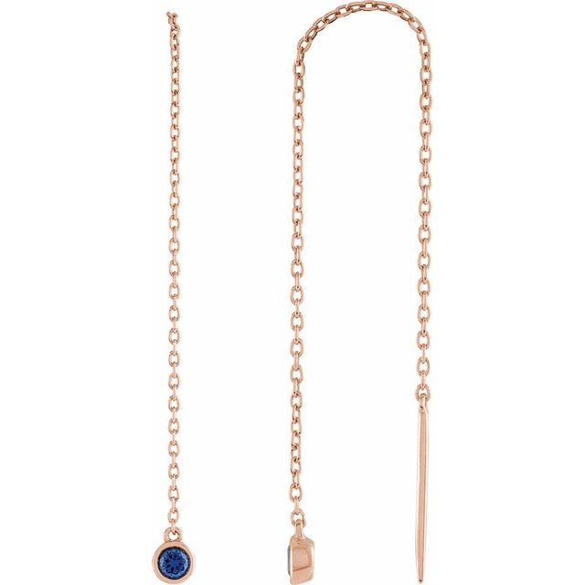 14K Rose Natural Blue Sapphire Chain Earrings