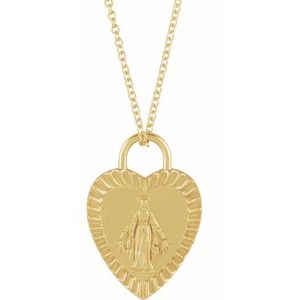 14K Yellow Miraculous Mary Heart 16-18" Necklace