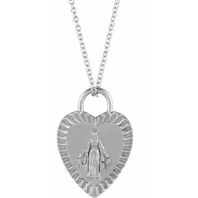 Sterling Silver Miraculous Mary Heart 16-18