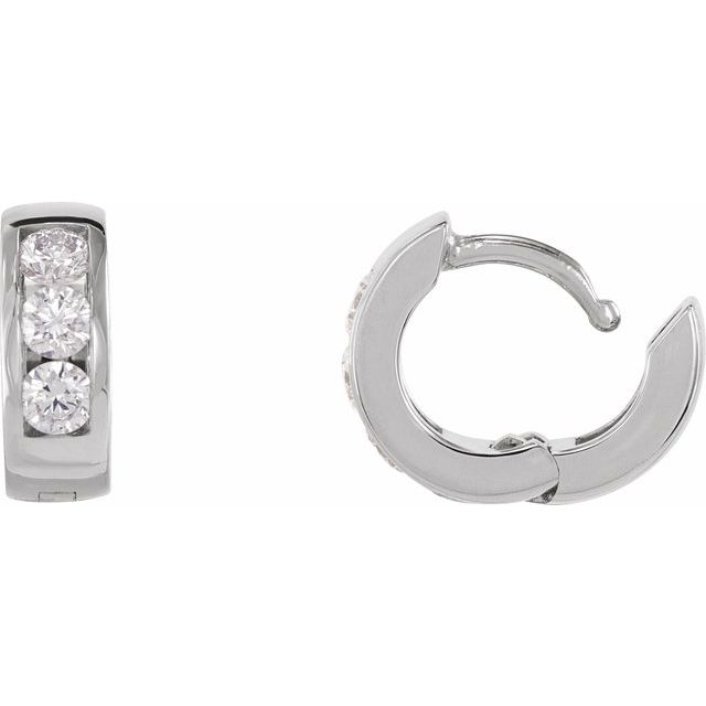 14K White 10 mm 1/3 CTW Natural Diamond Hinged Hoop Earrings