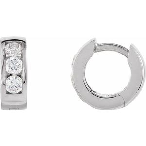 14K White 1/3 CTW Natural Diamond 10 mm Hinged Hoop Earrings