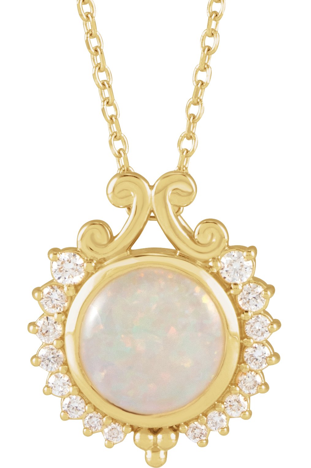 14K Yellow Natural White Opal and 0.17 CTW Natural Diamond 16 to 18 inch Necklace Ref 19373894