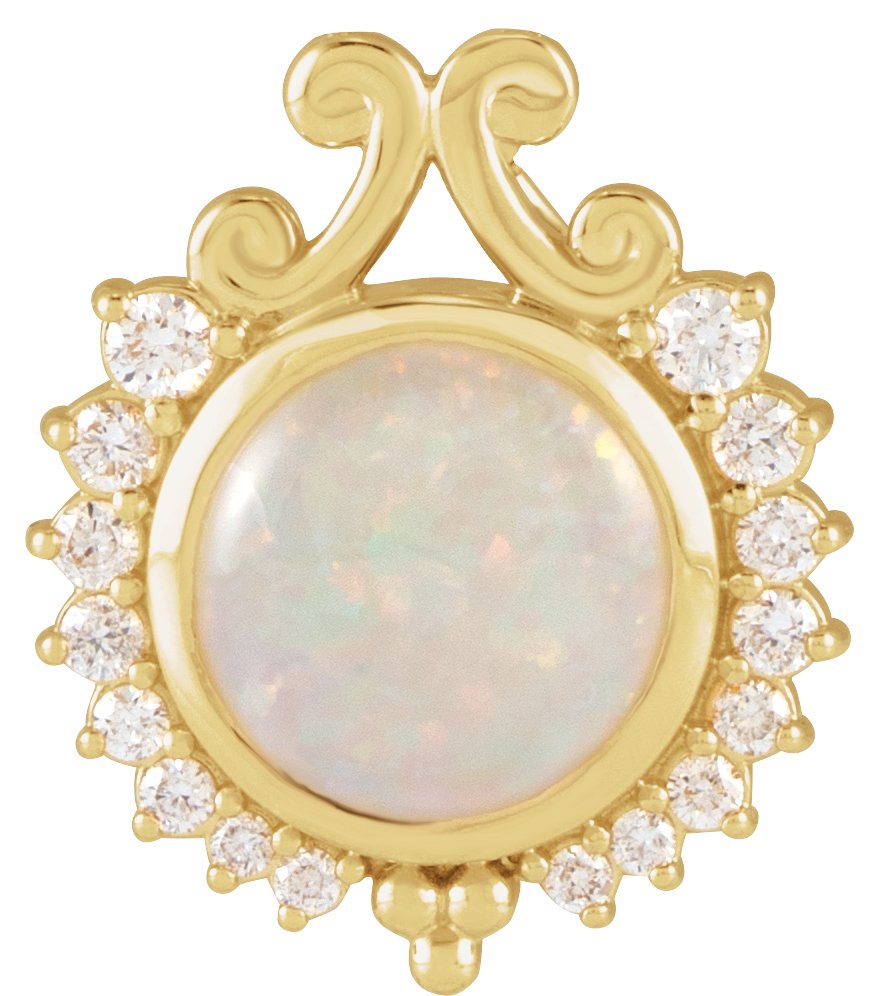 14K Yellow Natural White Opal and 0.17 CTW Natural Diamond Pendant Ref 19335130