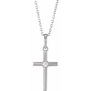14K White .015 CT Natural Diamond Cross 16-18" Necklace