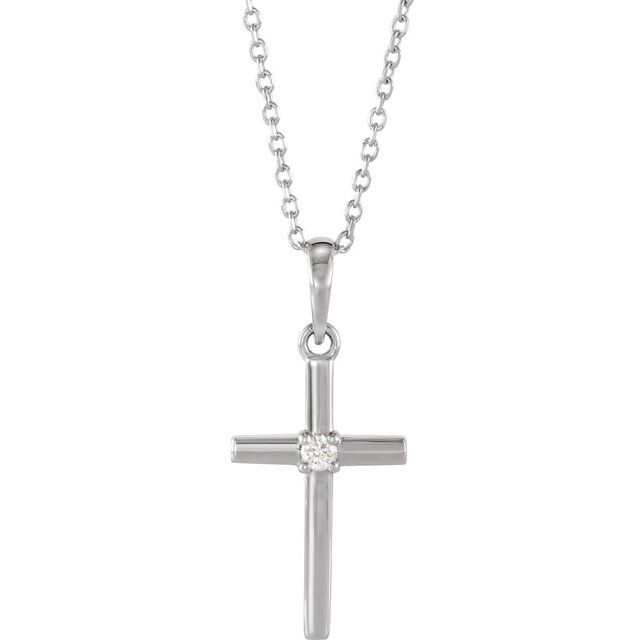 Sterling Silver .06 CT Natural Diamond Cross 16-18