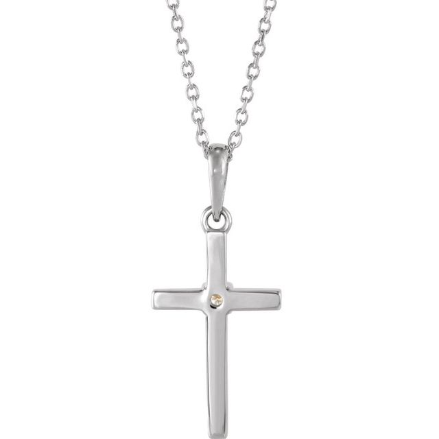 Sterling Silver .015 CT Natural Diamond Cross 16-18 Necklace