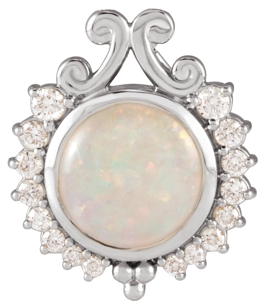 14K White Natural White Opal & 1/6 CTW Natural Diamond Pendant