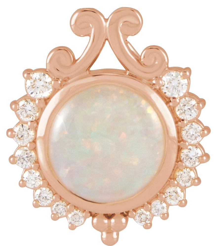 14K Rose Natural White Opal and 0.17 CTW Natural Diamond Pendant Ref 19335128