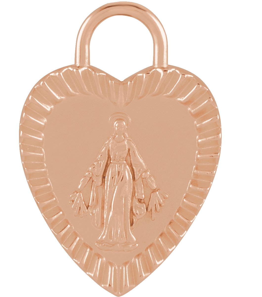 14K Rose 20x13.9 mm Miraculous Mary Heart Pendant