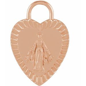 14K Rose 20x13.9 mm Miraculous Mary Heart Pendant