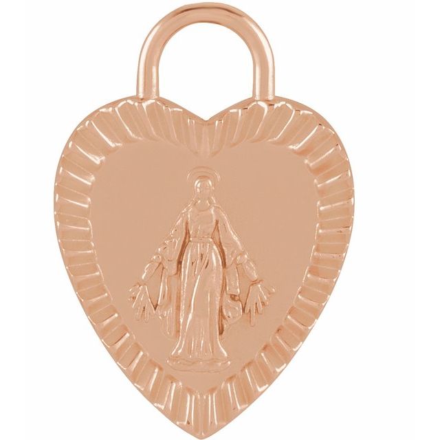 14K Rose 20x13.9 mm Miraculous Mary Heart Pendant