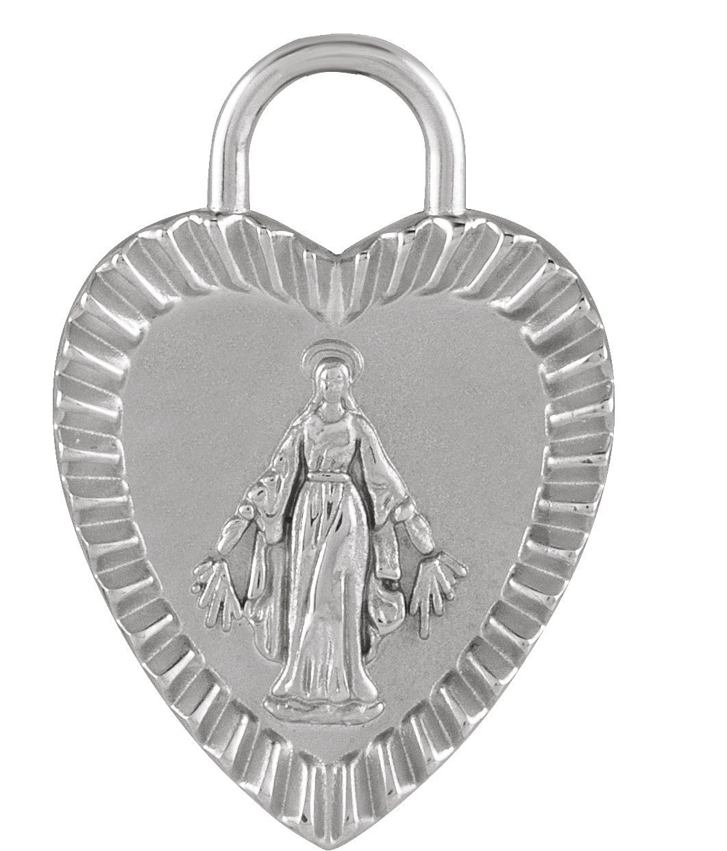 Sterling Silver 20x13.9 mm Miraculous Mary Heart Pendant