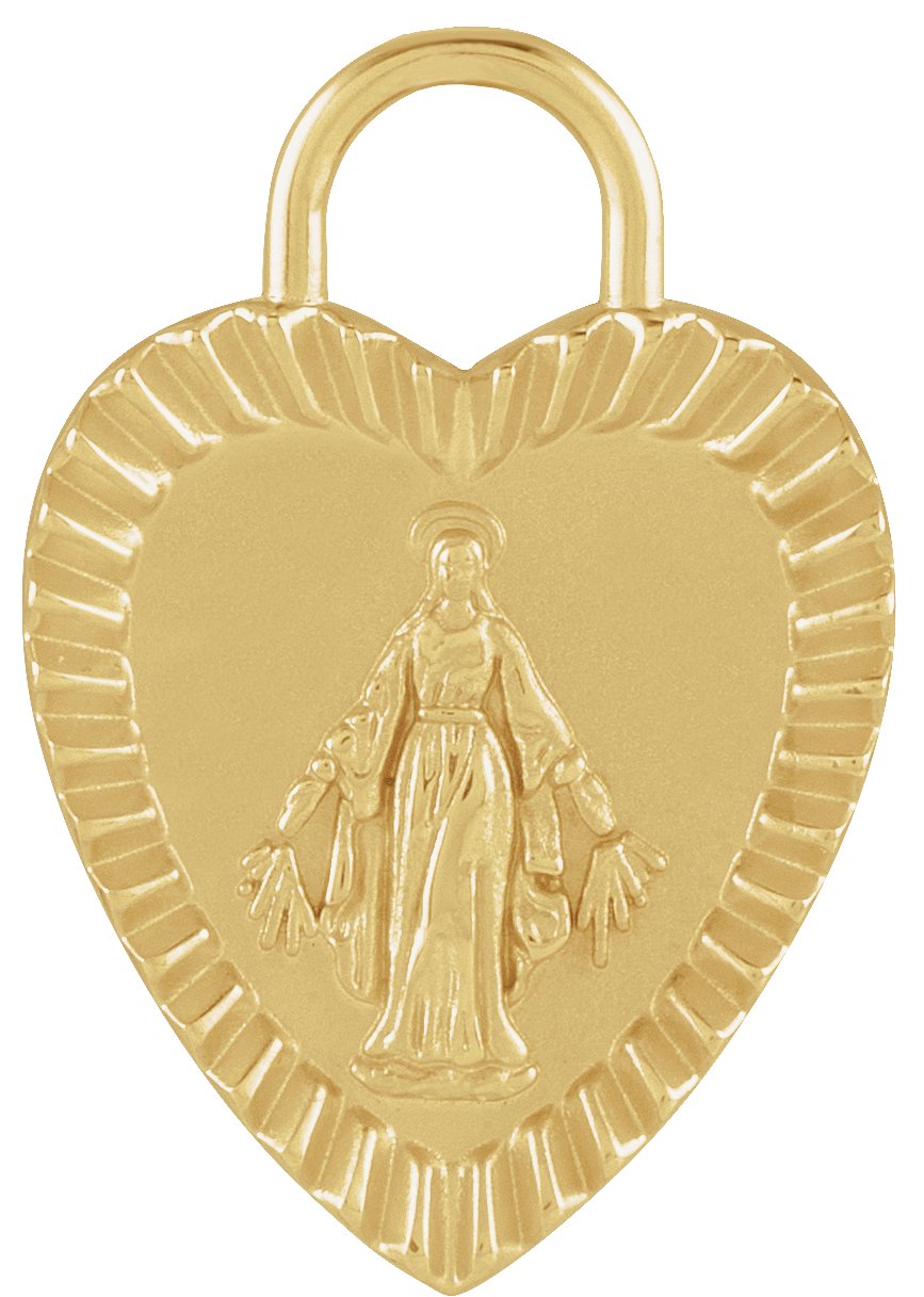 14K Yellow 20x13.9 mm Miraculous Mary Heart Pendant
