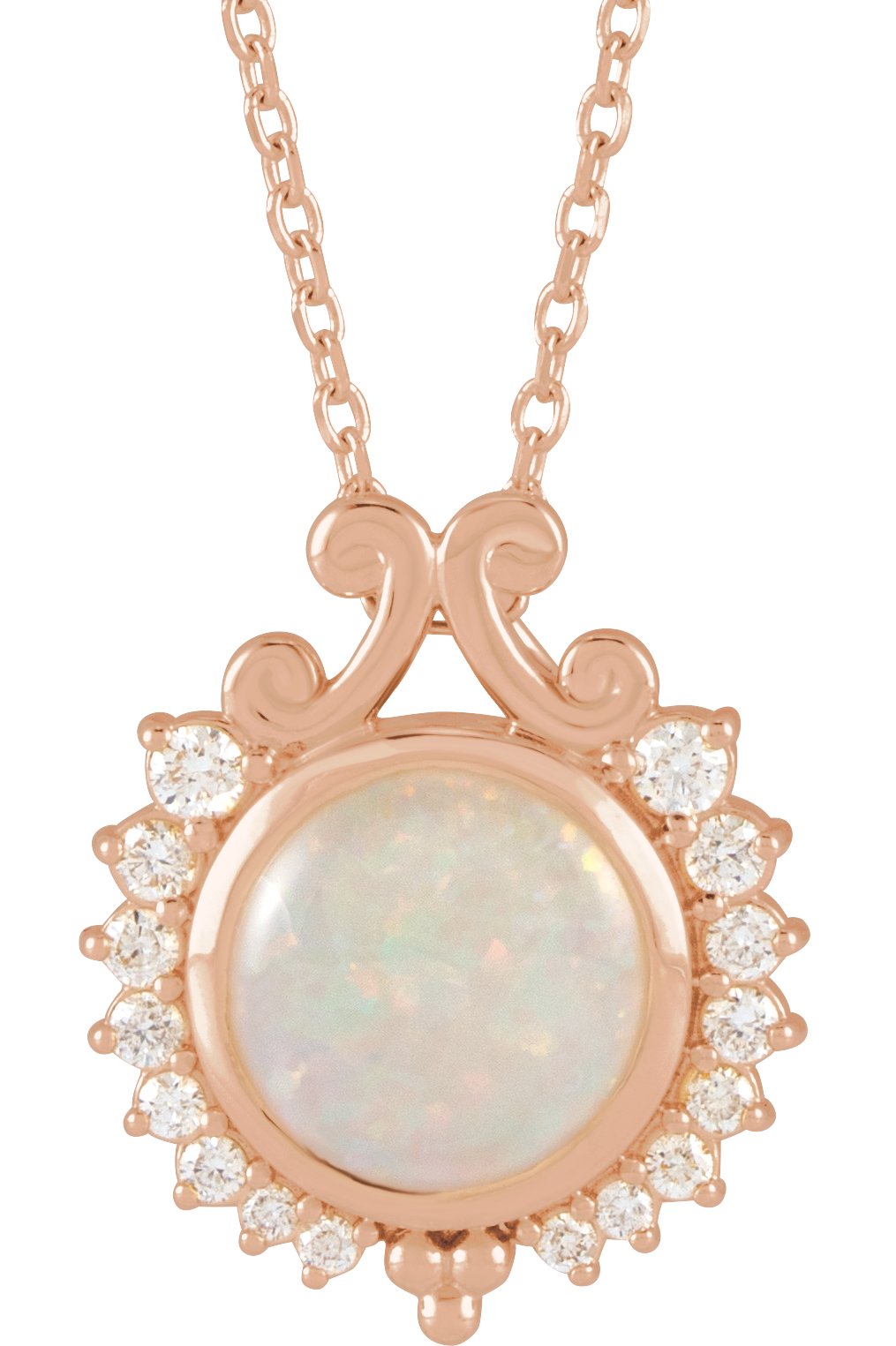 14K Rose Natural White Opal and 0.17 CTW Natural Diamond 16 to 18 inch Necklace Ref 19373932