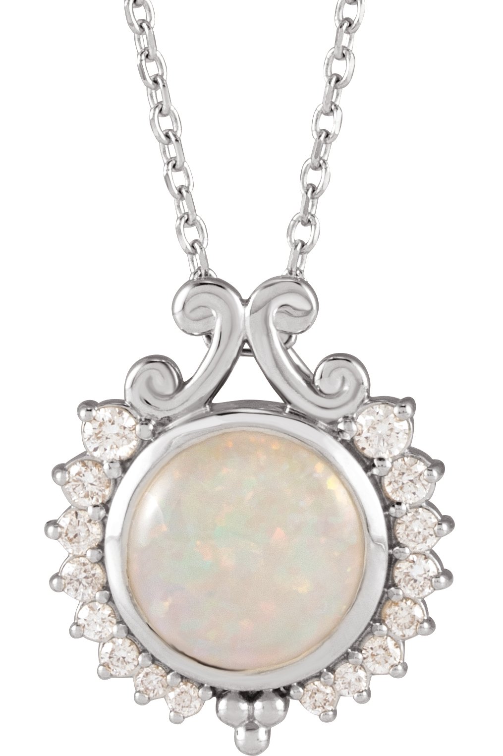 14K White Natural White Opal and 0.17 CTW Natural Diamond 16 to 18 inch Necklace Ref 19373775