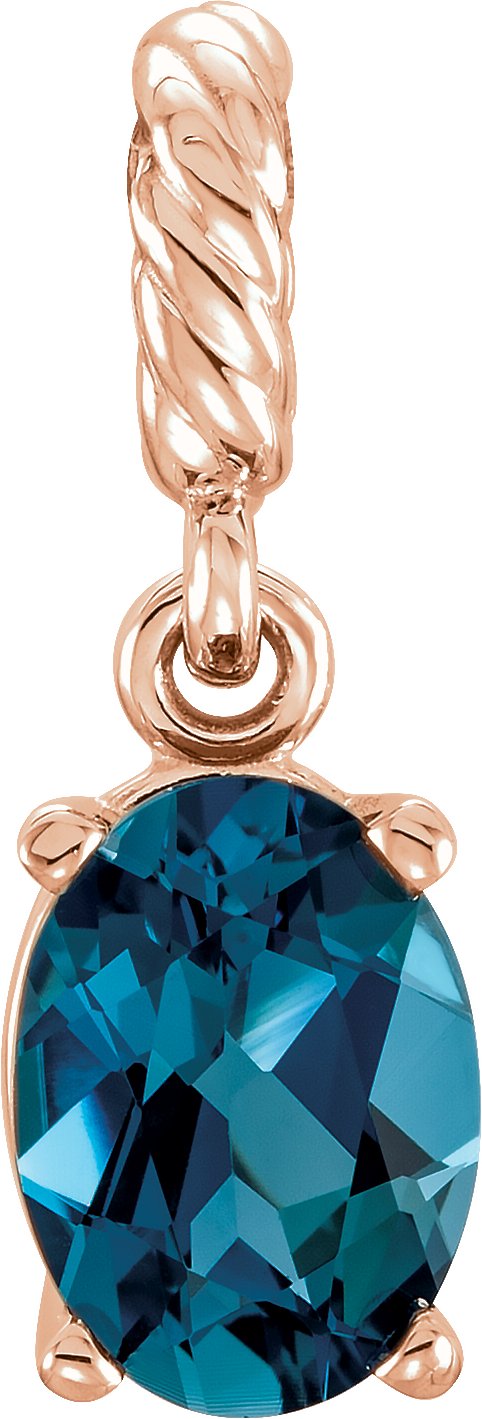 14K Rose Natural London Blue Topaz Rope Pendant