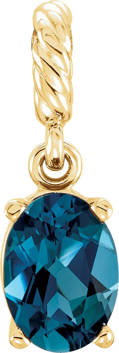 14K Yellow Natural London Blue Topaz Rope Pendant