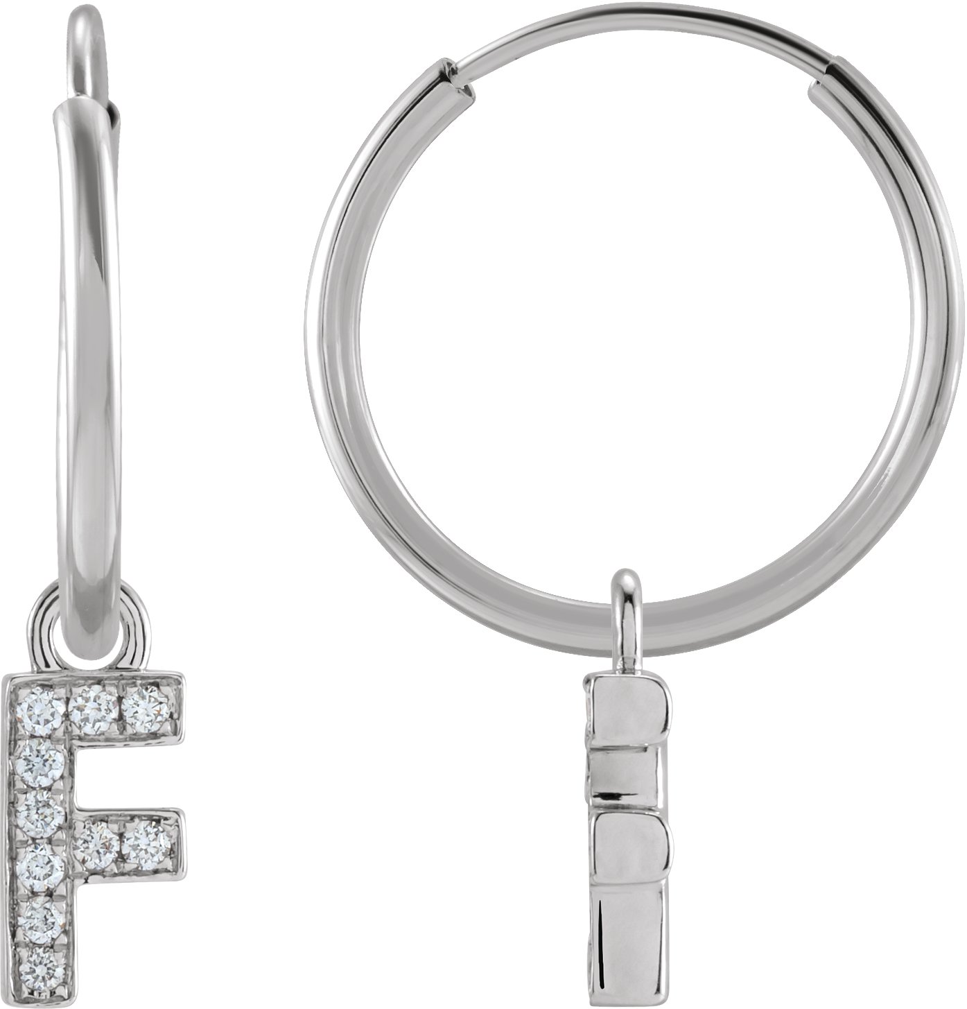 14K White .04 CTW Natural Diamond Single Initial F Hoop Earring Ref 18988716