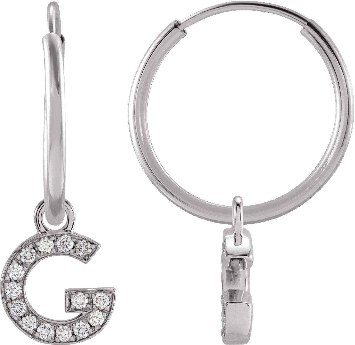 14K White .05 CTW Natural Diamond Single Initial G Hoop Earring Ref 18988704