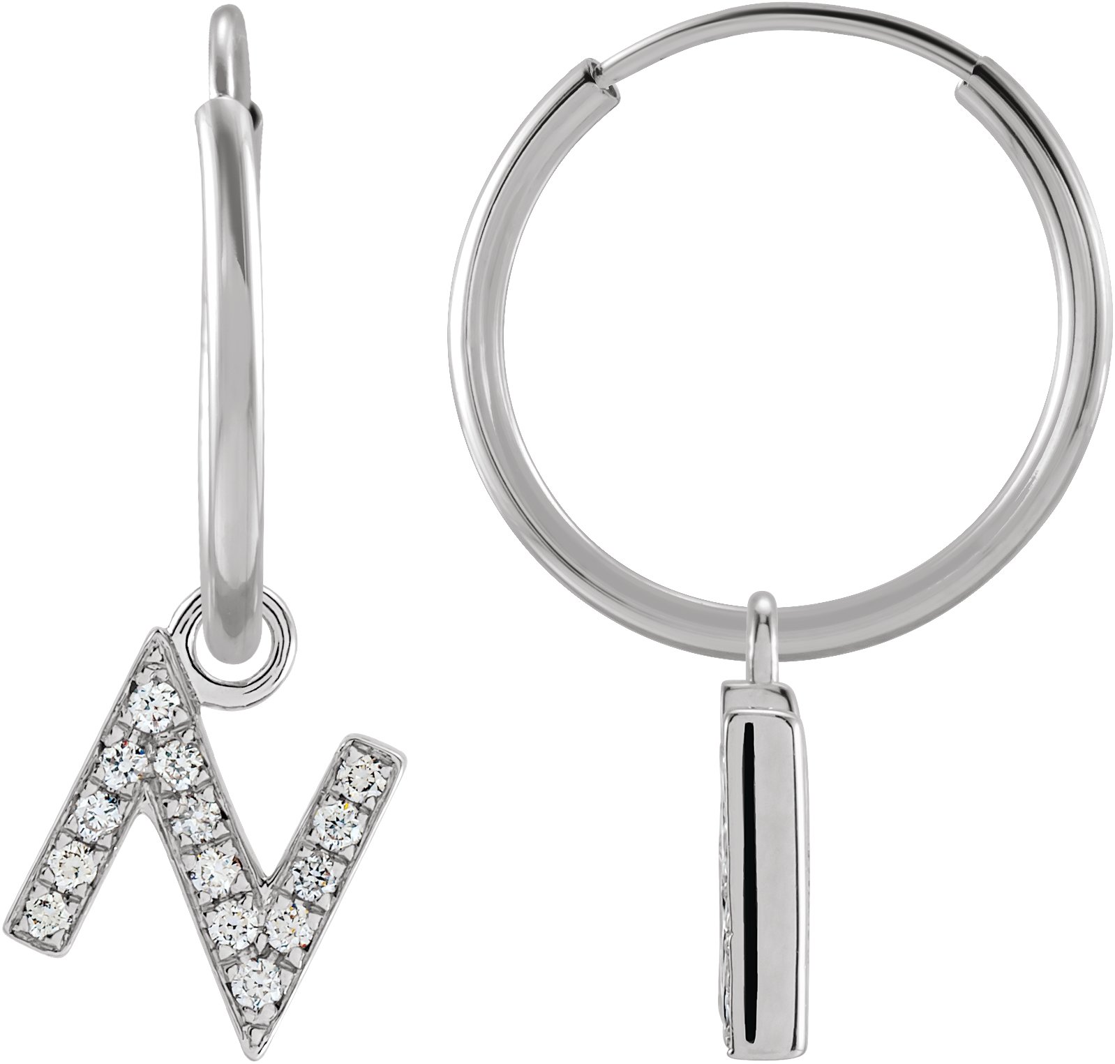 14K White .05 CTW Natural Diamond Single Initial N Hoop Earring Ref 18988715