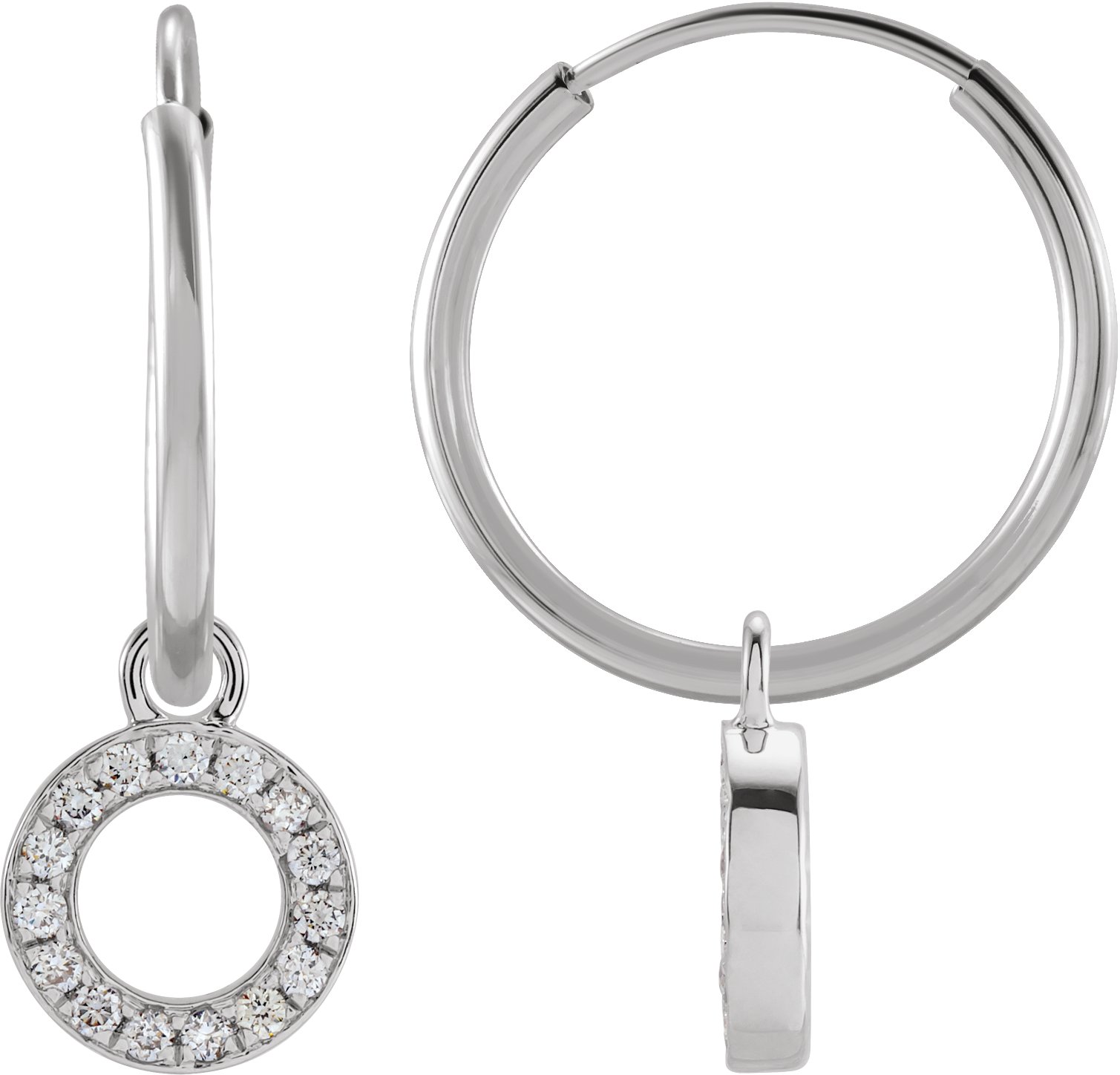 14K White .04 CTW Natural Diamond Single Initial O Hoop Earring Ref 18988682