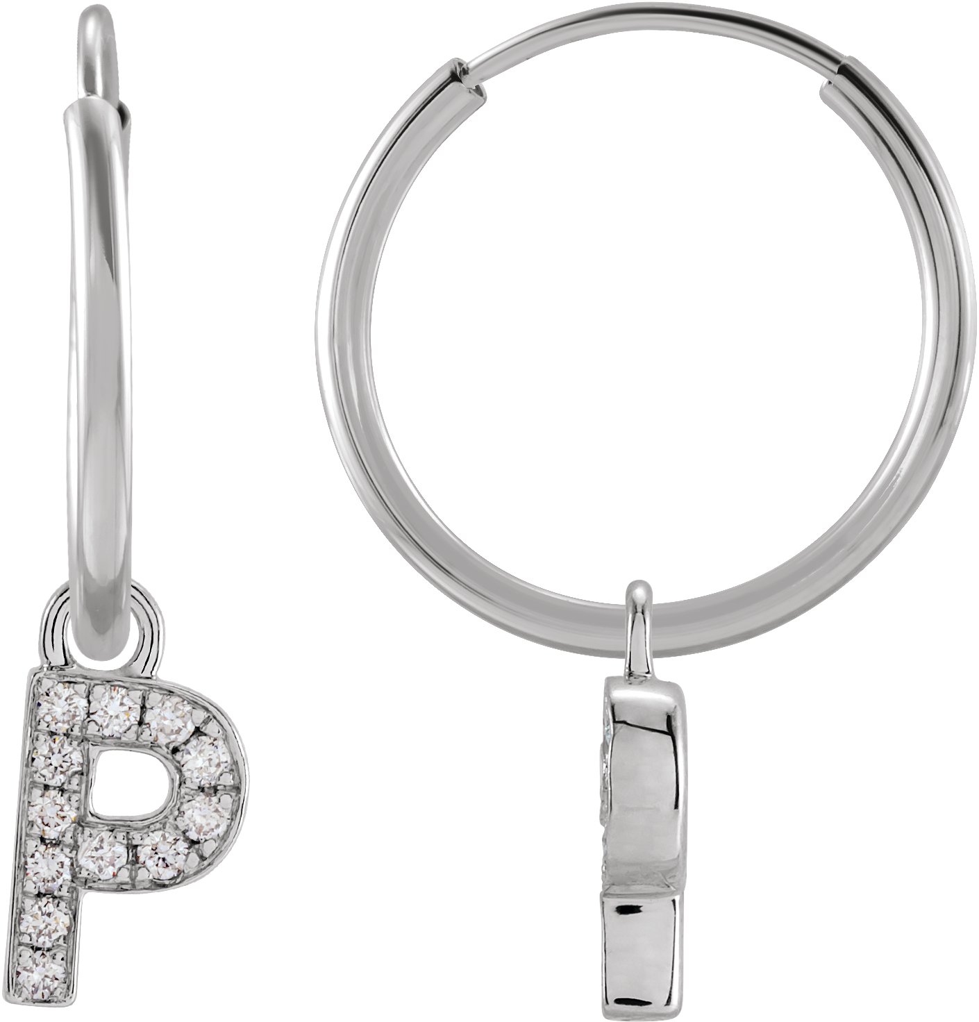 14K White .04 CTW Natural Diamond Single Initial P Hoop Earring Ref 18988723