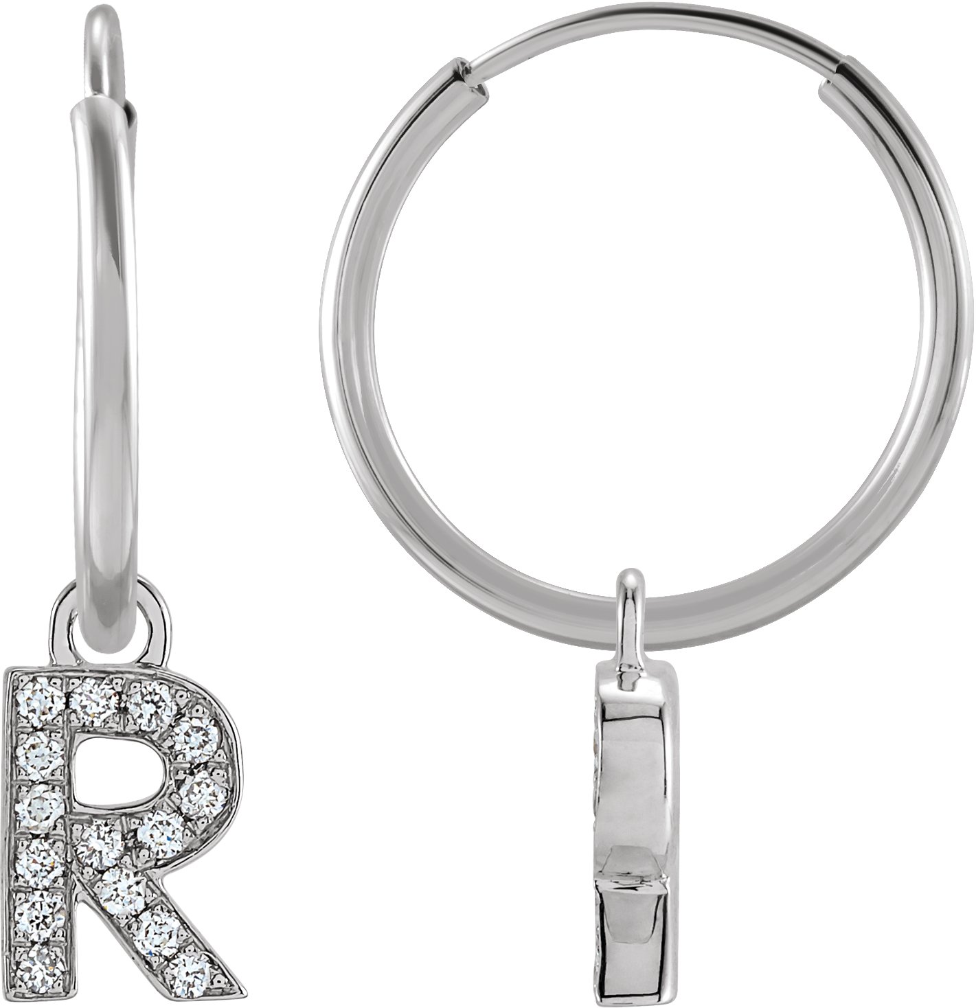 14K White .05 CTW Natural Diamond Single Initial R Hoop Earring Ref 18988774