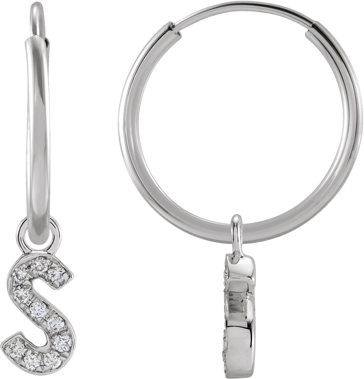 14K White .05 CTW Natural Diamond Single Initial S Hoop Earring Ref 18988763