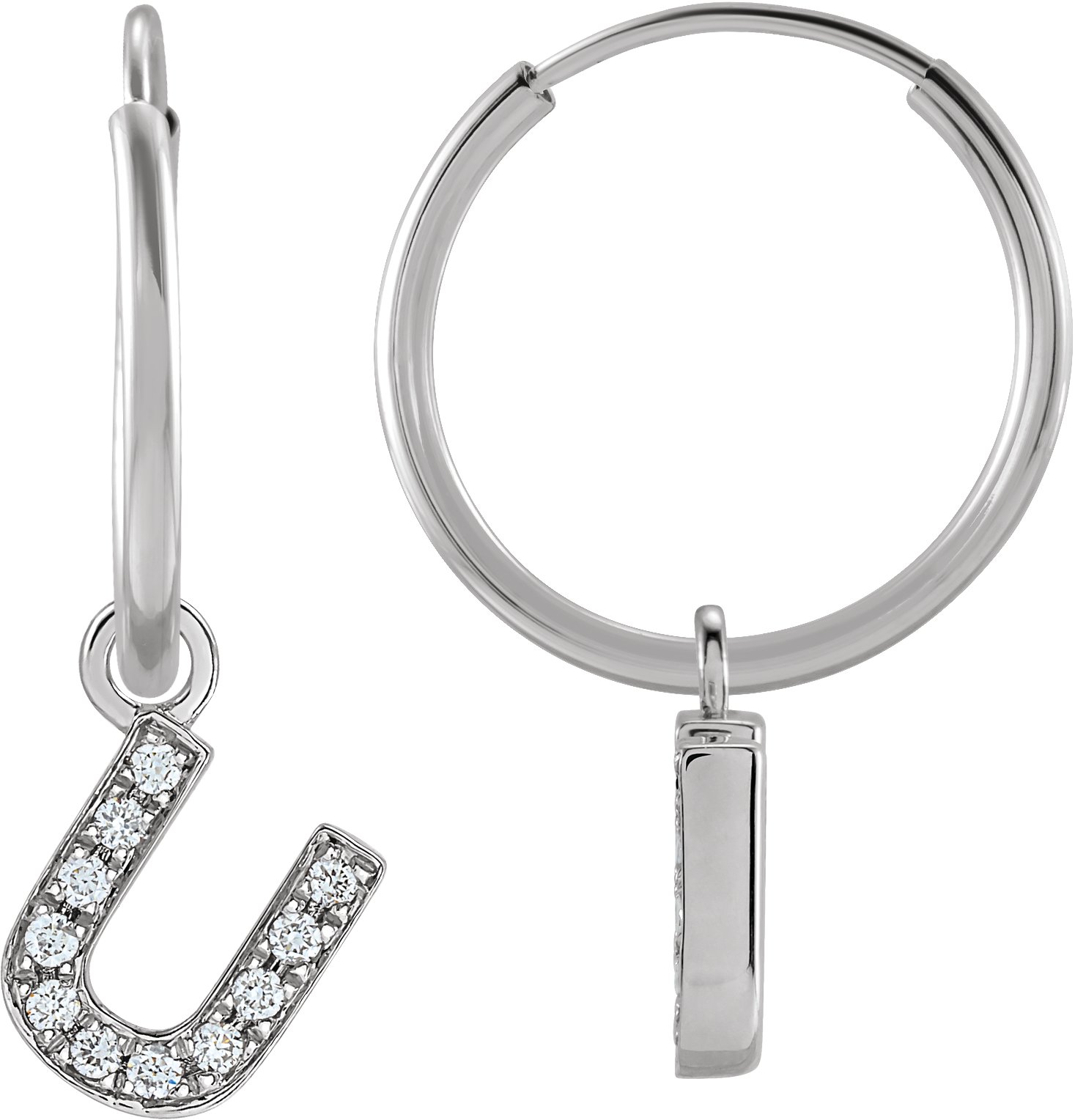 14K White .04 CTW Natural Diamond Single Initial U Hoop Earring Ref 18988695