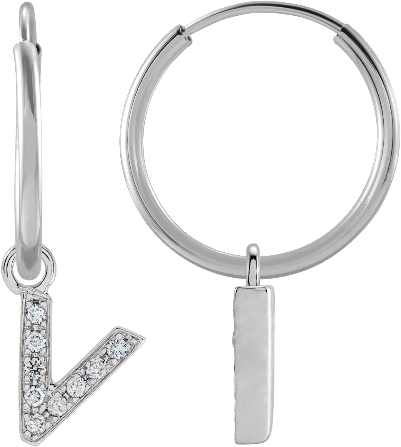 14K White .03 CTW Natural Diamond Single Initial V Hoop Earring Ref 18988767