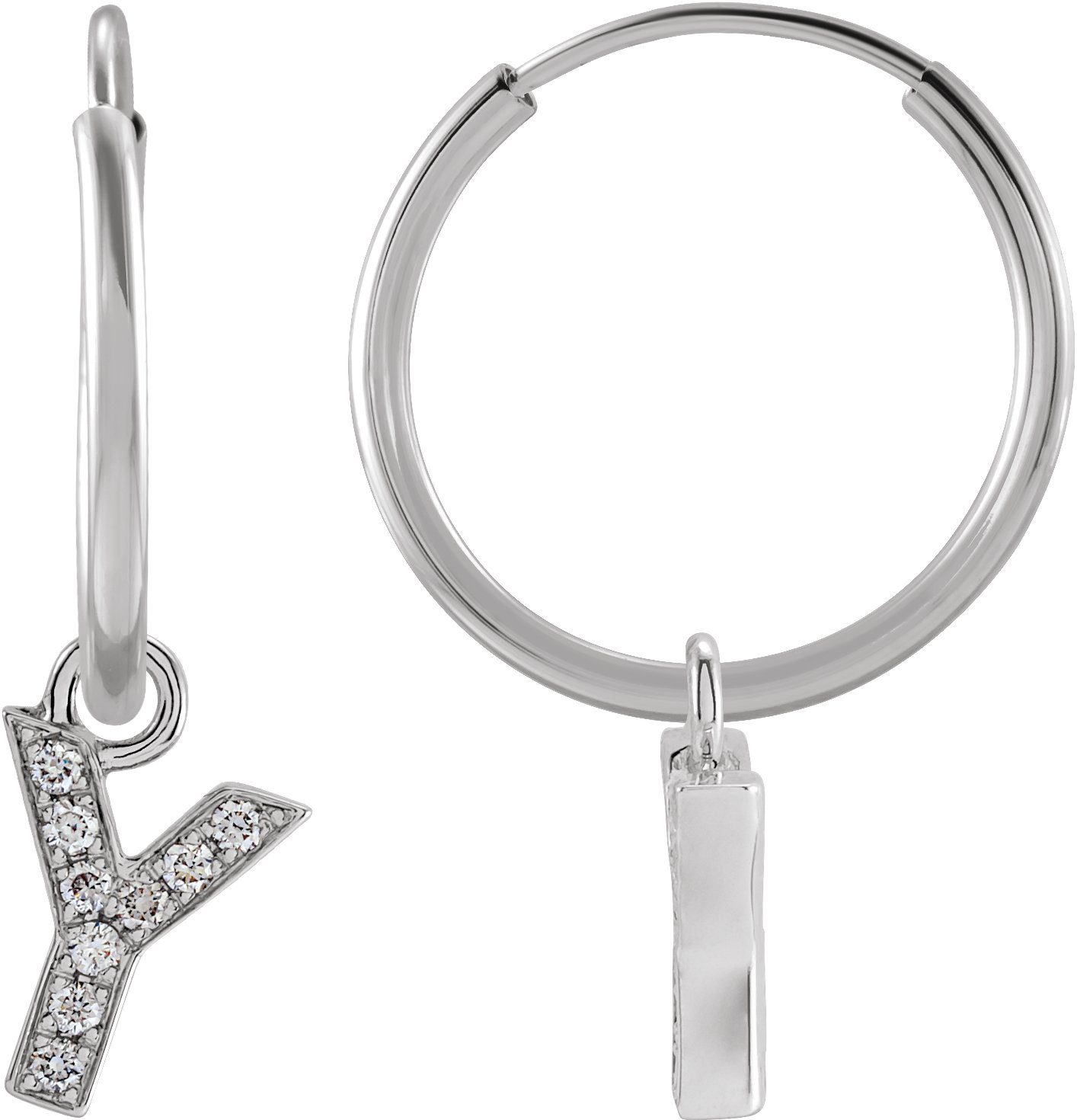 14K White .03 CTW Natural Diamond Single Initial Y Hoop Earring Ref 18988685