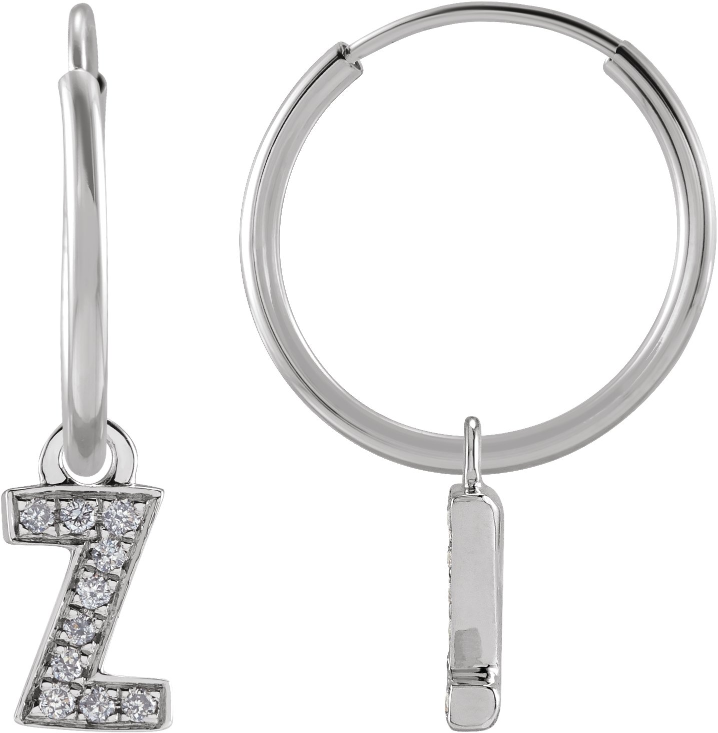 14K White .03 CTW Natural Diamond Single Initial Z Hoop Earring Ref 18988687