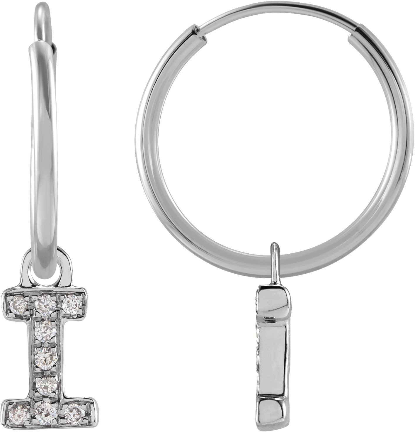 14K White .03 CTW Natural Diamond Single Initial I Hoop Earring Ref 18988701