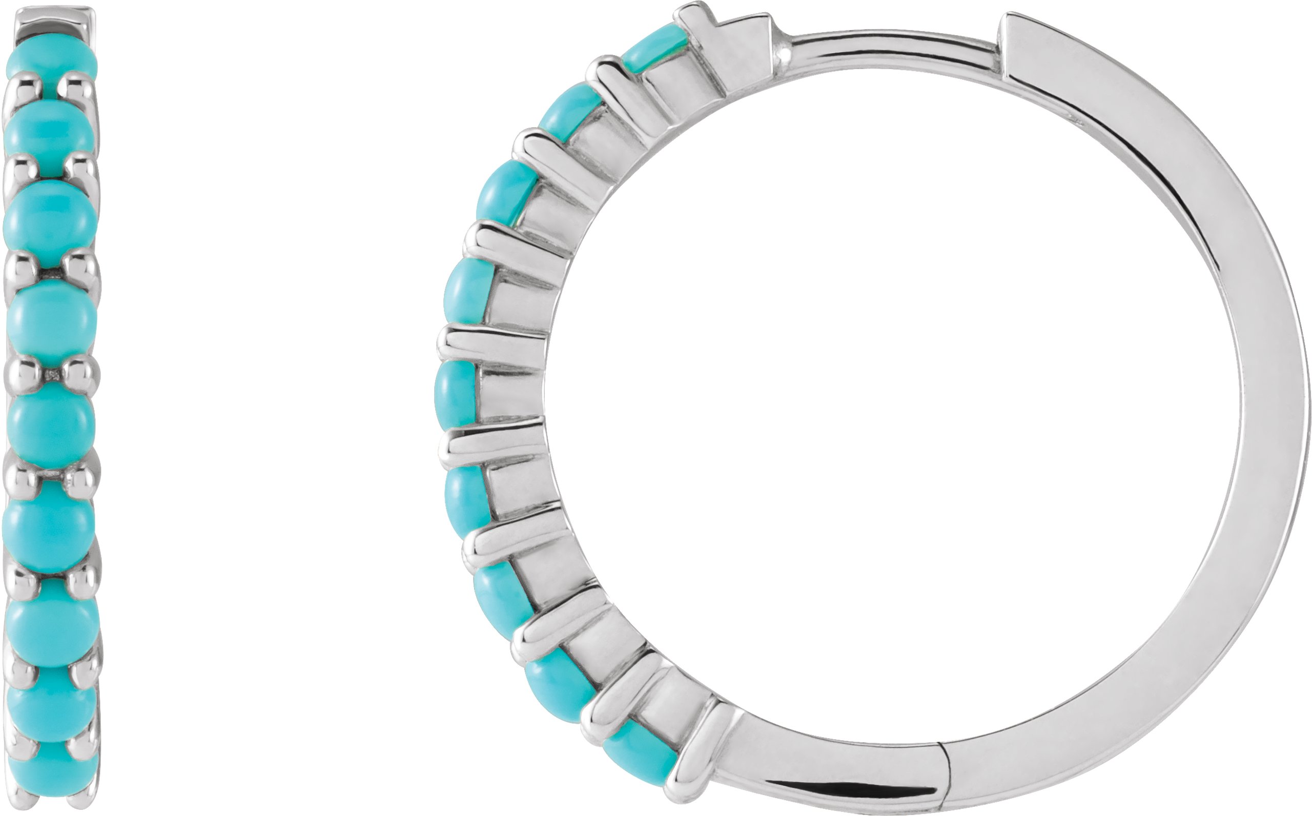 Sterling Silver Natural Turquoise 20 mm Huggie Hoop Earrings