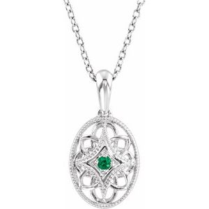 Sterling Silver Natural Emerald 18" Necklace