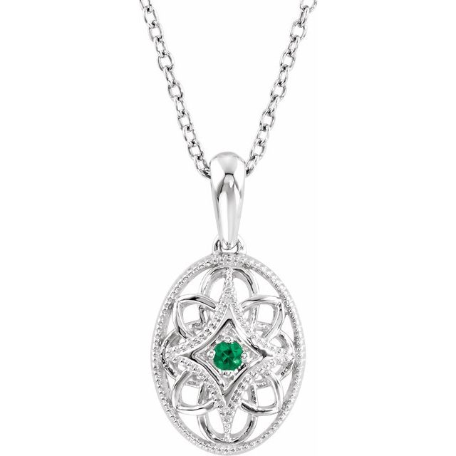 Sterling Silver Natural Emerald 18 Necklace